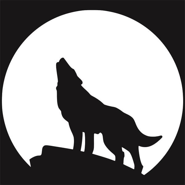 Wolf Howling at the Moon Silhouette, Wolf Clip Art, Moon svg, Moon Stencil, Wolves svg, Wolf Silhouette, Wolf Stencil, Crescent Moon svg