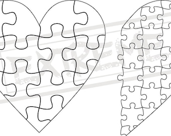 Heart Jigsaw Puzzle Template Collection DXF, EPS, SVG Zip File