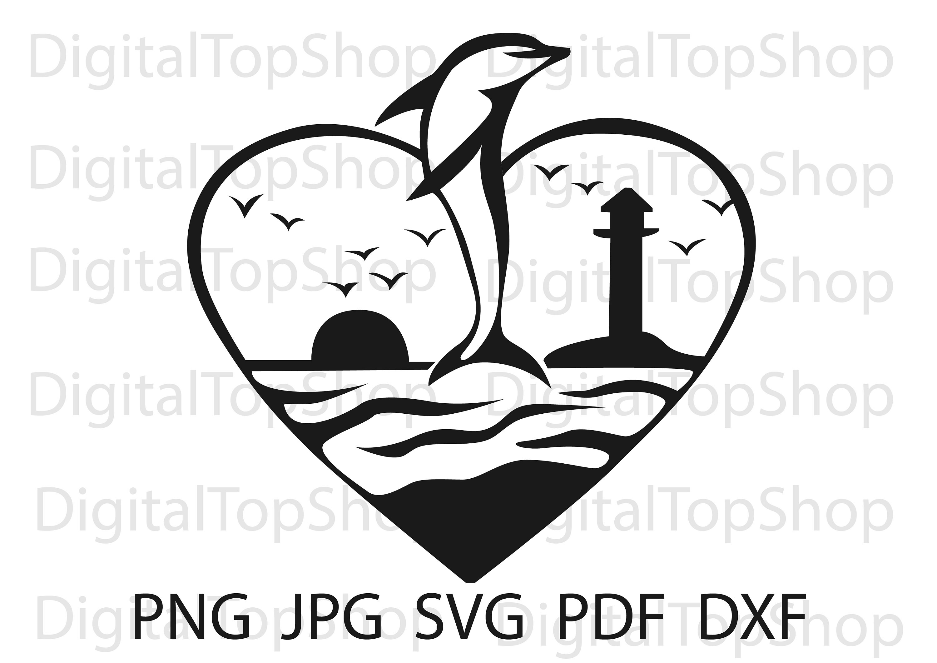 Dolphin Palm Tree Sunset Graphics Svg Dxf Eps Png Cdr Ai Pdf Etsy