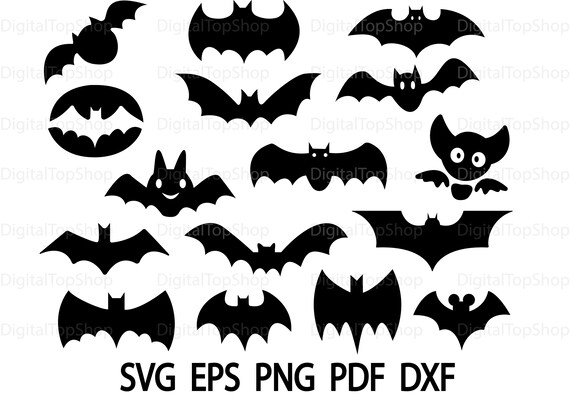 16 Bats Clipart/ Halloween Bat SVG Silhouette Cut Files for | Etsy