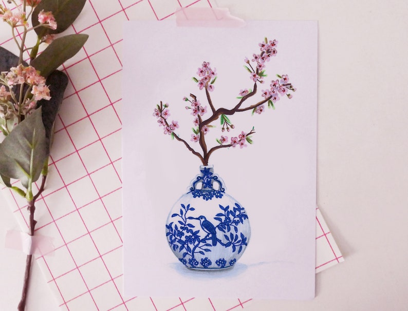 Ikebana Art print drawing illustration... Etsy