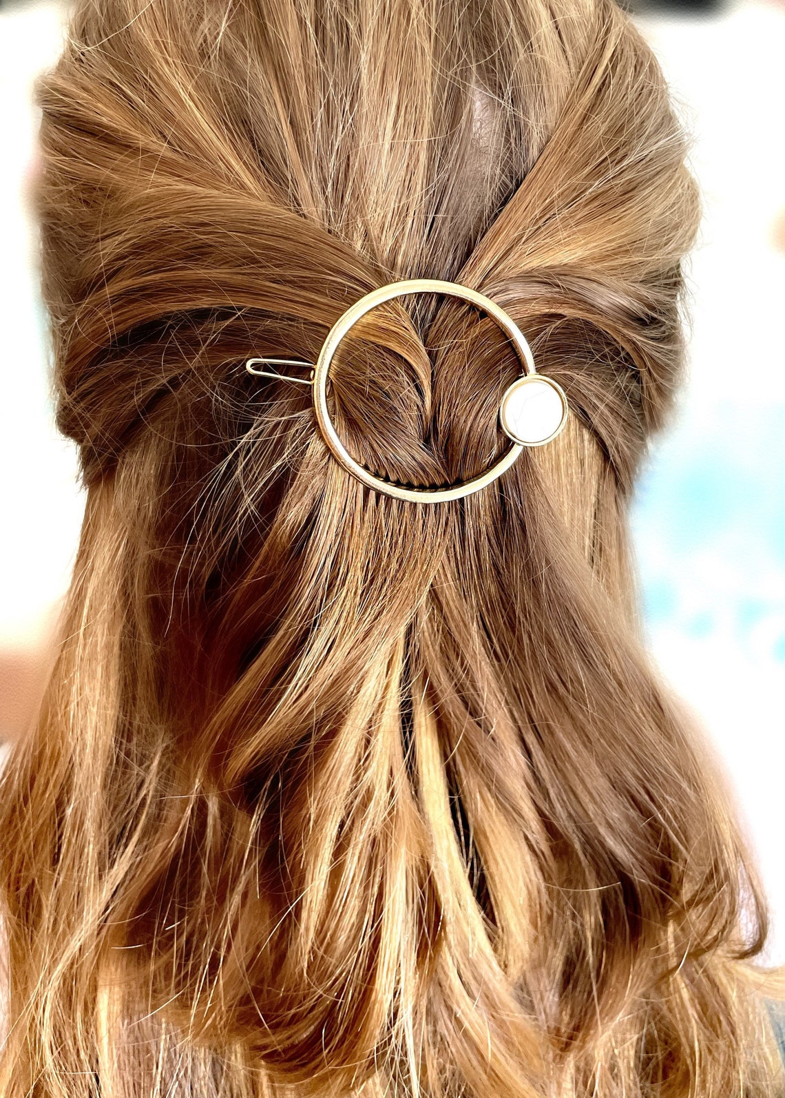 Geometric Hair Clip Round Hair Clip Gold Barrette Stone Etsy