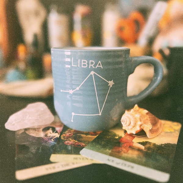 Blue Libra Mug, Star Sign Astrology Mug, Gifts For Air Signs, Deity Offerings, Astrological Gifts