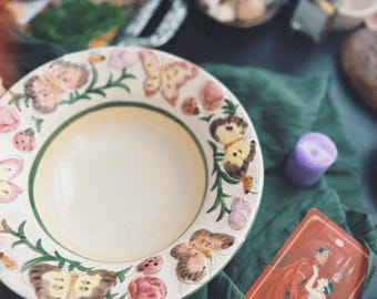 Cuenco floral vintage, plato de brujería, plato de ofrenda de Perséfone, plato de ofrenda de deidades, plato de joyería ritual, herramientas de altar de Deméter