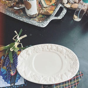 Vintage White Ornate Plate, Deity Offering Plate, Room Cleansing Smudging Plate, Jewelry Plate, Small Altar Plate, Goddess Offering