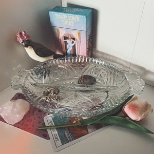 Vintage Glass Offering Bowl, Deity Offering Altar Bowl, Deity Offering Plate, Spellwork Plate, Goddess Altar Plate With Dividers
