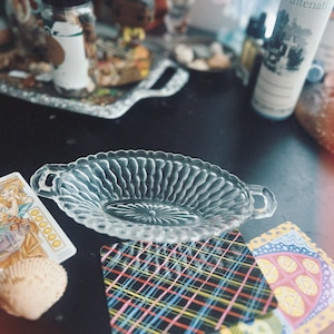 Vintage Glass Offering Plate, Deity Offering Altar Bowl, Deity Offering Plate, Spellwork Plate, Goddess Altar Plate With Dividers
