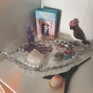 Vintage Glass Offering Plate, Deity Offering Altar Bowl, Deity Offering Plate, Spellwork Plate, Goddess Altar Plate With Dividers