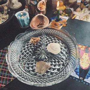 Vintage Glass Offering Plate, Deity Offering Altar Bowl, Deity Offering Plate, Spellwork Plate, Goddess Altar Plate With Dividers