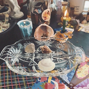 Vintage Glass Offering Plate, Deity Offering Altar Bowl, Deity Offering Plate, Spellwork Plate, Goddess Altar Plate With Dividers