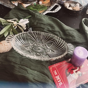 Vintage Glass Offering Plate, Deity Offering Altar Plate, Ancestor Work Plate, Ritual Jewelry Plate, Small Altar Plate, Goddess Offering