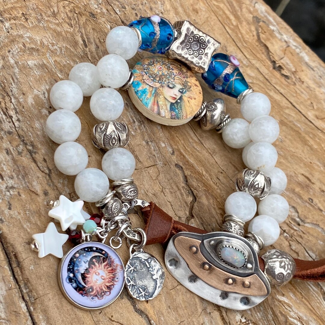 Celestial Alien Encounter Bracelet: Opal Spaceship Button, Celestial ...