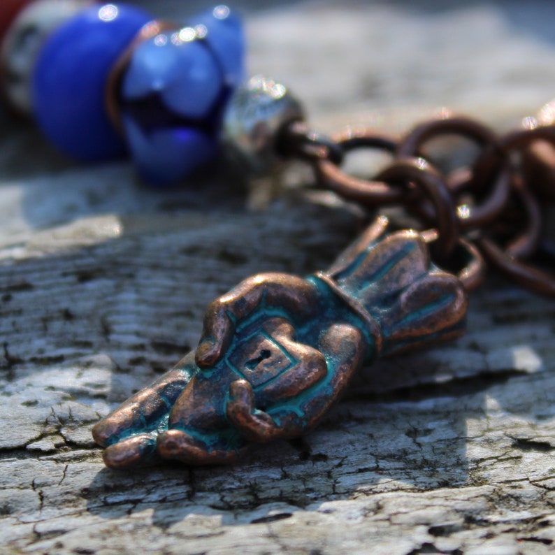 unique OOAK vintage lampwork glass boho chic beads from Africa Ghana Trade Bead Bracelet festival beaded bracelet heart in hand charm