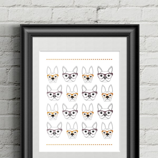 Boston Terriers with Glasses Digital Download