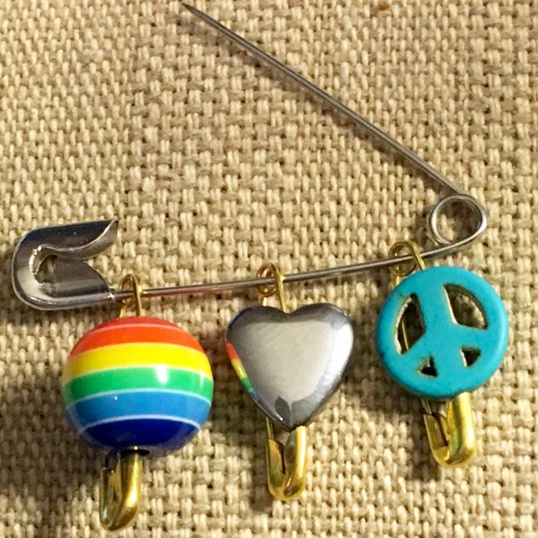 Solidarity Support Safety Pin Brooch, Pride Safety Pin, Rainbow Pin, Peace And Love Equal Rights Safety Pin Jewelry Womens March Safety Pin