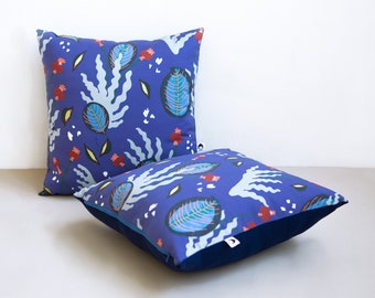 Designer Cotton Cushion, Royal Blue Pillow, Nursery Decor, 19.6"X19.6", Decorative cushion cover