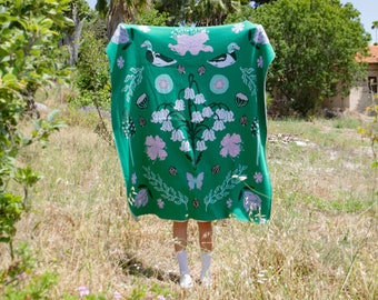 Seasonal Gardens - Knitted Throw Blanket- SPRING ,affordable art