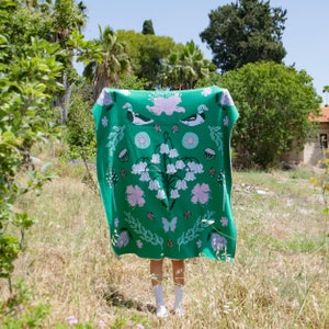 Seasonal Gardens Knitted Throw Blanket SPRING ,affordable art image 1