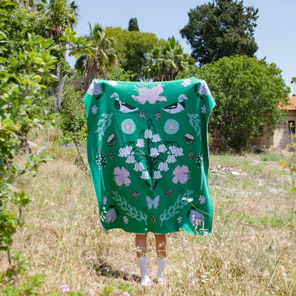 Seasonal Gardens - Knitted Throw Blanket- SPRING ,affordable art