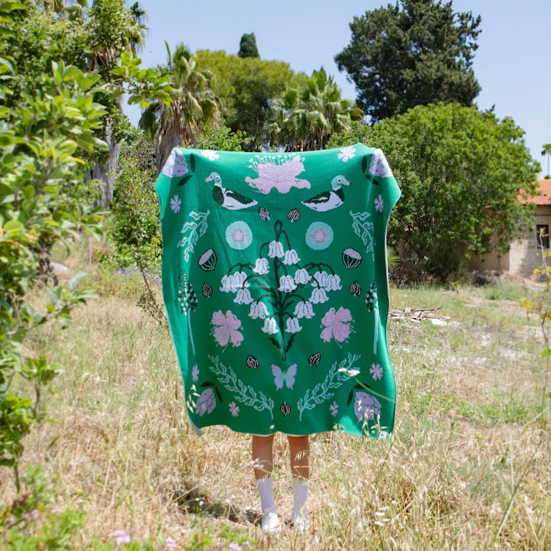 Seasonal Gardens Knitted Throw Blanket SPRING ,affordable art image 1