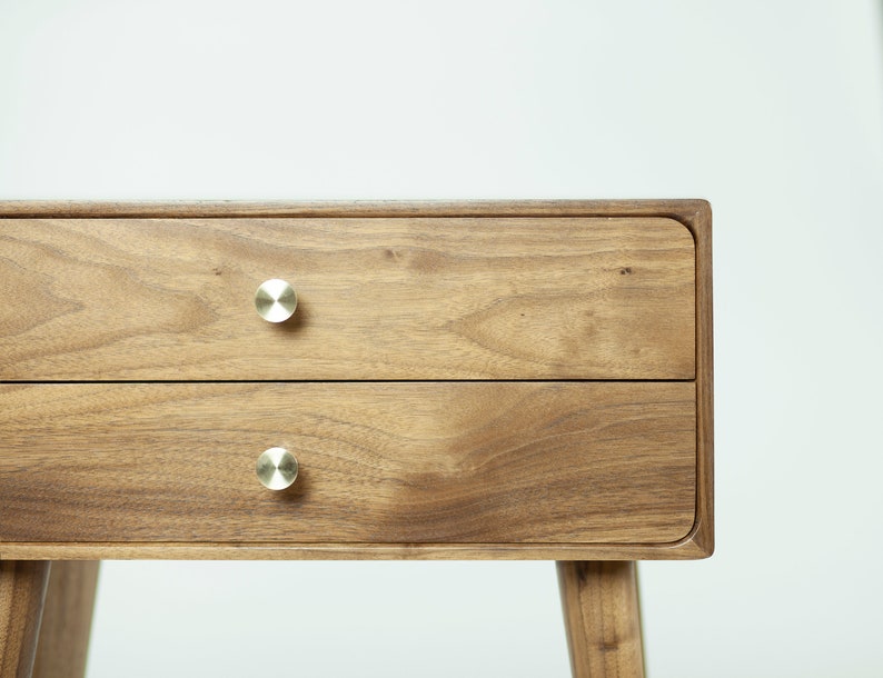 American Walnut Nightstand With Drawers and Brass Handles Mid Etsy