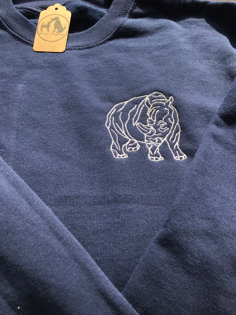 Rhino embroidered jumper, rhinoceros sweatshirt, colourful rhino sweater, monochrome rhino print, rhinoceros gifts, northern white rhino image 5