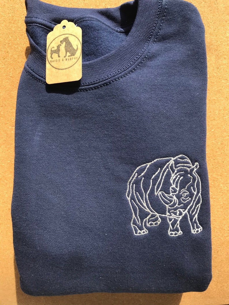 Rhino embroidered jumper, rhinoceros sweatshirt, colourful rhino sweater, monochrome rhino print, rhinoceros gifts, northern white rhino image 3