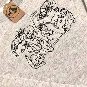 Embroidered Cats Sweatshirt The perfect gift for cat lovers & owners. Cat line drawing embroidered onto a crew neck jumper. Quirky cat image 7