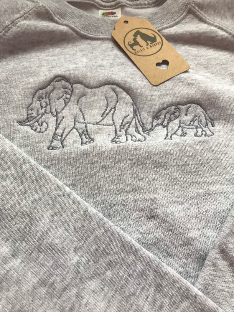 Embroidered elephant jumper cute elephant family sweatshirt | Etsy