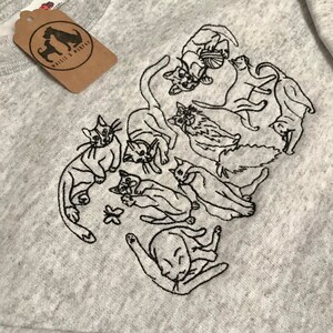 Embroidered Cats Sweatshirt The perfect gift for cat lovers & owners. Cat line drawing embroidered onto a crew neck jumper. Quirky cat image 9