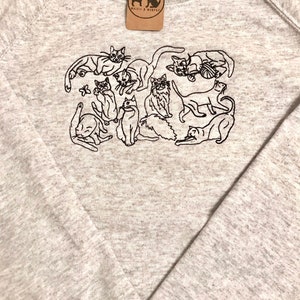 Embroidered Cats Sweatshirt The perfect gift for cat lovers & owners. Cat line drawing embroidered onto a crew neck jumper. Quirky cat image 10