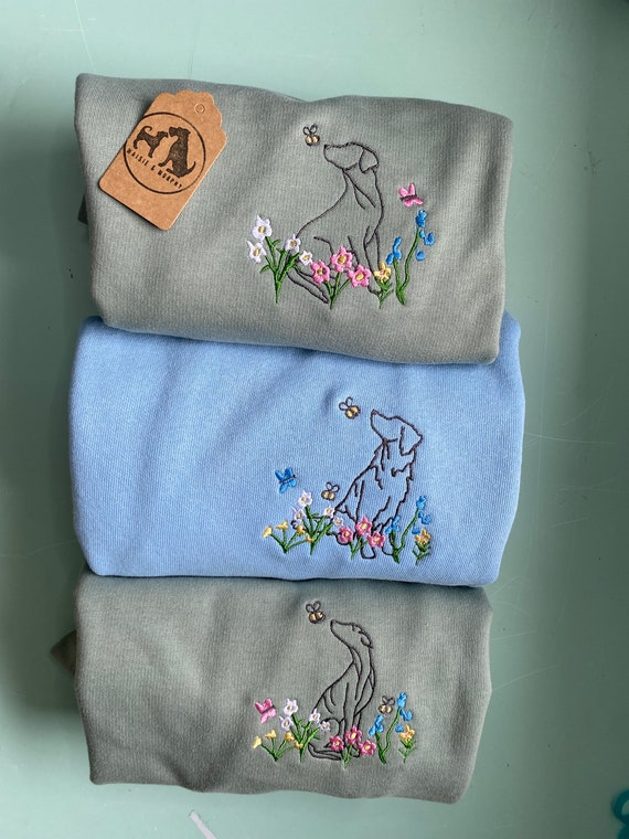 OUTLINE STYLE- Wildflower Dogs Sweatshirt - Embroidered sweater for dog loversSpring dogs embroidered jumper for dog owners, dog groomers