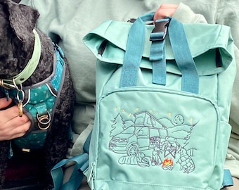 Camping Dogs Backpack -  for Dog Lovers and Owners- colourful embroidered compact rucksack  for your adventures