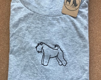 Embroidered Kerry Blue Terrier T-Shirt - Kerry blue lover gifts. Unisex breed silhouette line drawing embroidered tee for dog lovers. Dogs