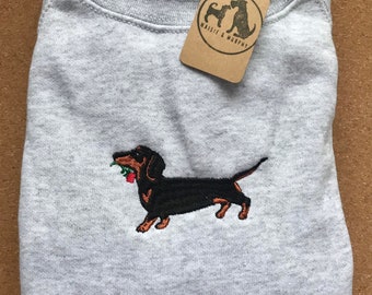Embroidered dachshund sweatshirt - black & tan sausage dog jumper the perfect gift for doxie lovers. dog owner gifts for dog lovers