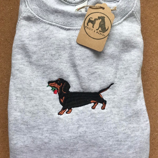 Embroidered dachshund sweatshirt - black & tan sausage dog jumper the perfect gift for doxie lovers. dog owner gifts for dog lovers