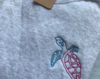 Sea Turtle Sweatshirt - Gifts for marine life lovers. Cute colourful embroidered sweater for sea life / ocean lovers. Unisex turtle jumper