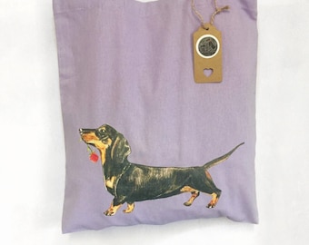 Sausage dog bag, dachshund tote bag, dachshund gift, cute sausage dog gift, dog print shopper bag, colourful canvas tote bag, dog owner gift