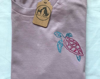 Sea Turtle T-shirt- Gifts for marine life lovers. Cute colourful embroidered t-shirt for sea life / ocean lovers. Unisex turtle lovers tee