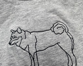 Embroidered Shiba Inu Silhouette Sweatshirt - Gifts for Shiba Inu lovers. Unisex breed silhouette line drawing embroidered sweater for dog