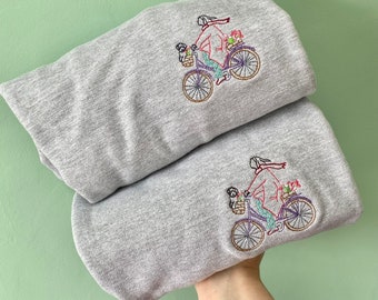 Cute Bicycle Dog Basket Sweatshirt- Embroidered sweater for dog lovers.  Cute cyclist embroidered jumper. Bike sweater