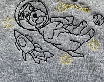 Space Dogs - Space Schnauzer. Organic T-shirt- astronaut dog . Gifts for dog lovers & owners. Intergalactic Dogs embroidered. Space geek