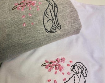 Sudadera Dog Cherry Blossom - Varias razas- Suéter bordado para los amantes de los perros. Regalo para dueño de perro. Regalo de cumpleaños para mamás y papás de perros.