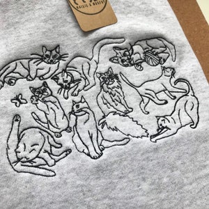 Embroidered Cats Sweatshirt The perfect gift for cat lovers & owners. Cat line drawing embroidered onto a crew neck jumper. Quirky cat image 4