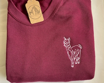 Colourful Alpaca Sweatshirt- Gifts for alpaca / llama lovers & owners. Embroidered pink alpaca sweater for animal lovers. Unisex jumper with