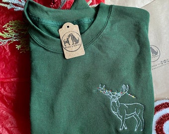 Sudadera bordada de ciervo de Navidad- Jersey de Navidad para amantes de los animales