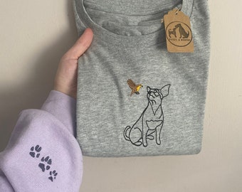 OUTLINE STYLE Robin Dogs organic cotton t-shirt   Embroidered sweater for dog lovers. Robin dogs embroidered jumper for dog owners