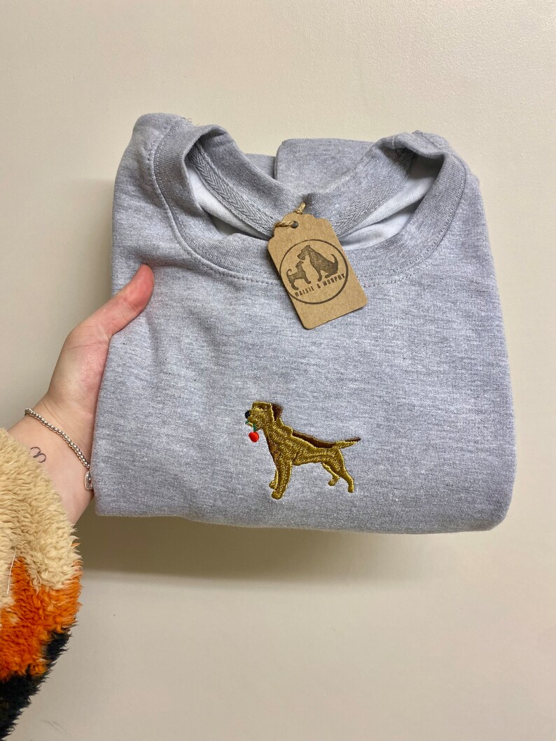 Dog breed embroidered sweatshirt. Embroidered dog carrying a red rose for their valentine. Perfect for dog lovers and owners. image 6