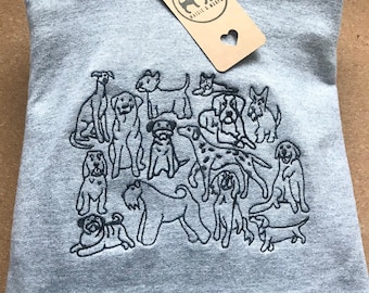 Embroidered dogs Hoodie - Dogs line drawing embroidered on a hooded sweatshirt. embroidered hoody the perfect gift for dog lovers & owners