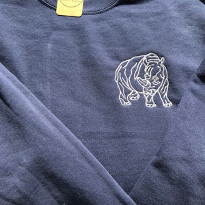 Rhino embroidered jumper, rhinoceros sweatshirt, colourful rhino sweater, monochrome rhino print, rhinoceros gifts, northern white rhino image 9